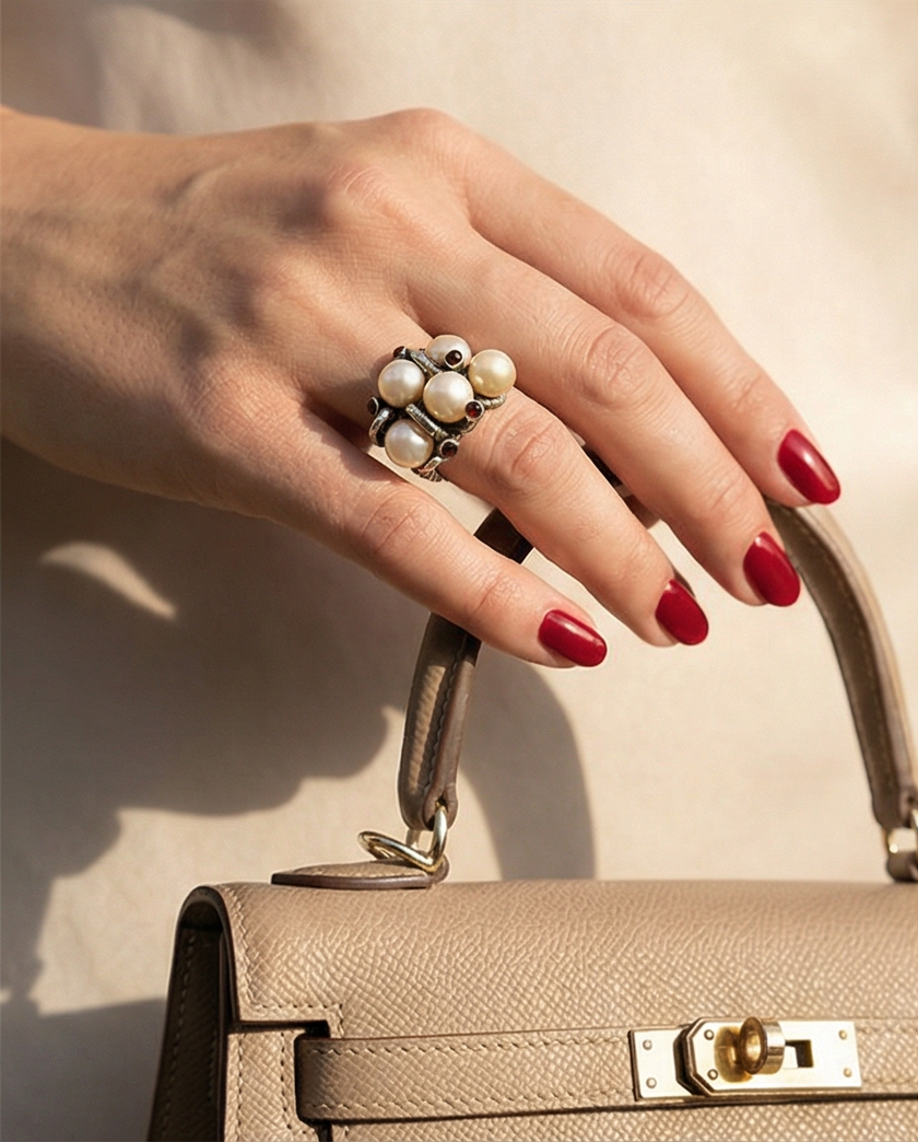 Silver ring with pearl