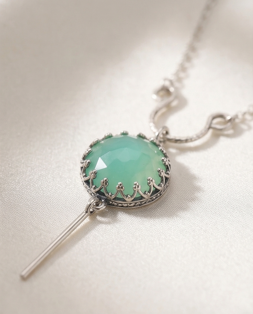 Silver and green opal necklace