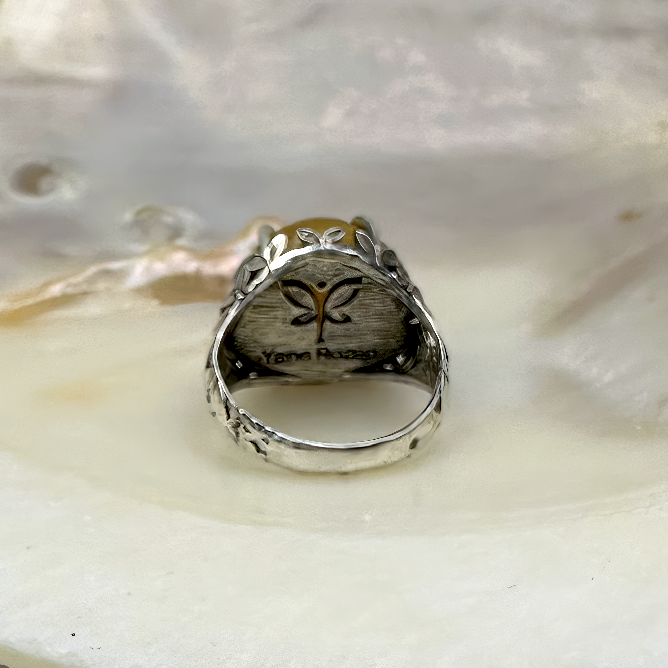 Silver ring with yellow agate stone