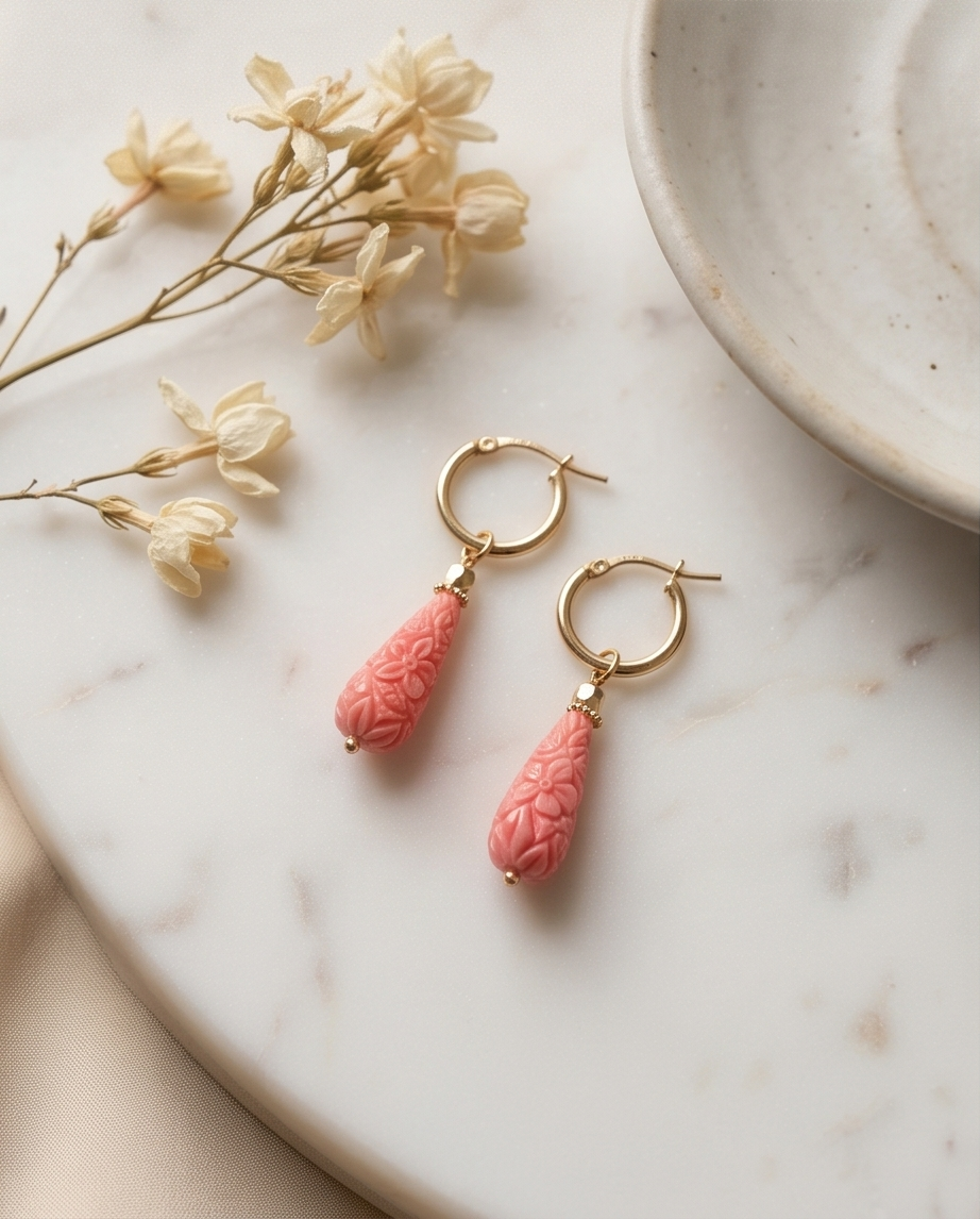 Polly Red Hoop and Charm Earrings