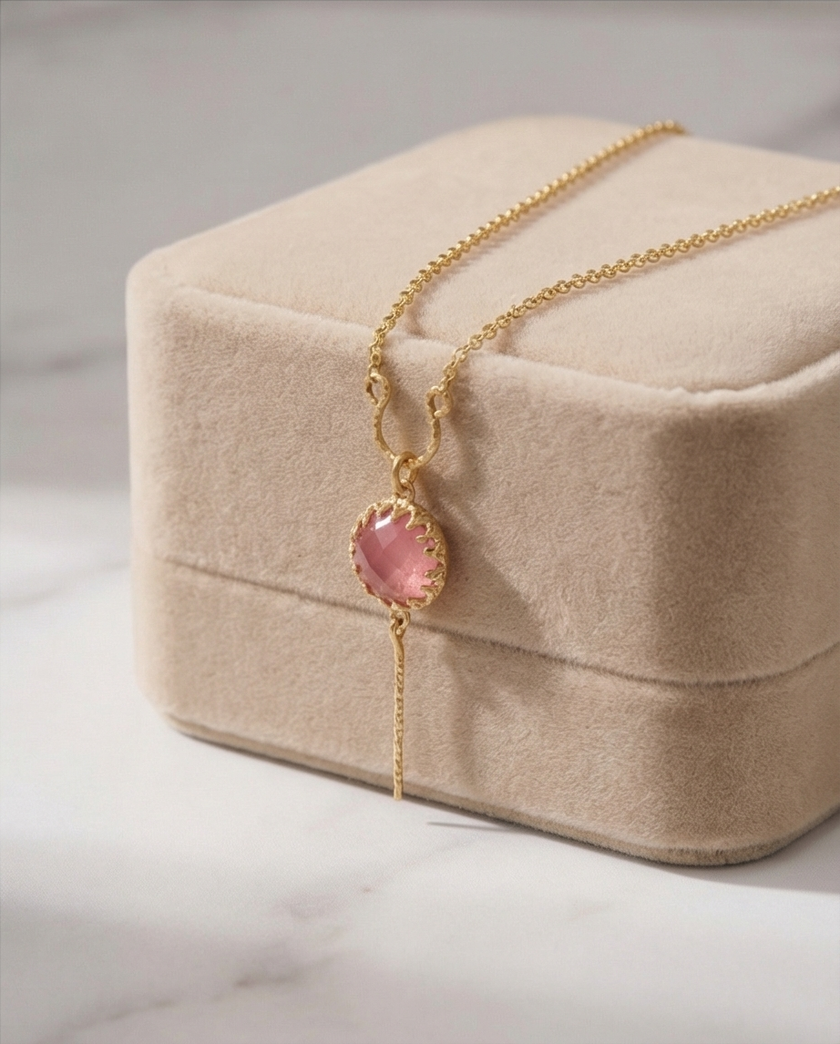 Silver and pink opal necklace