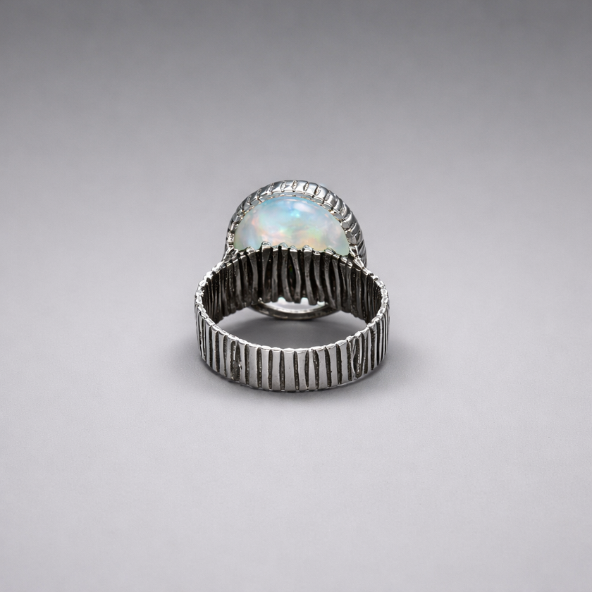 Oval silver ring with white opalite