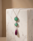Silver chain and pendant combined with green opalite and burgundy agate