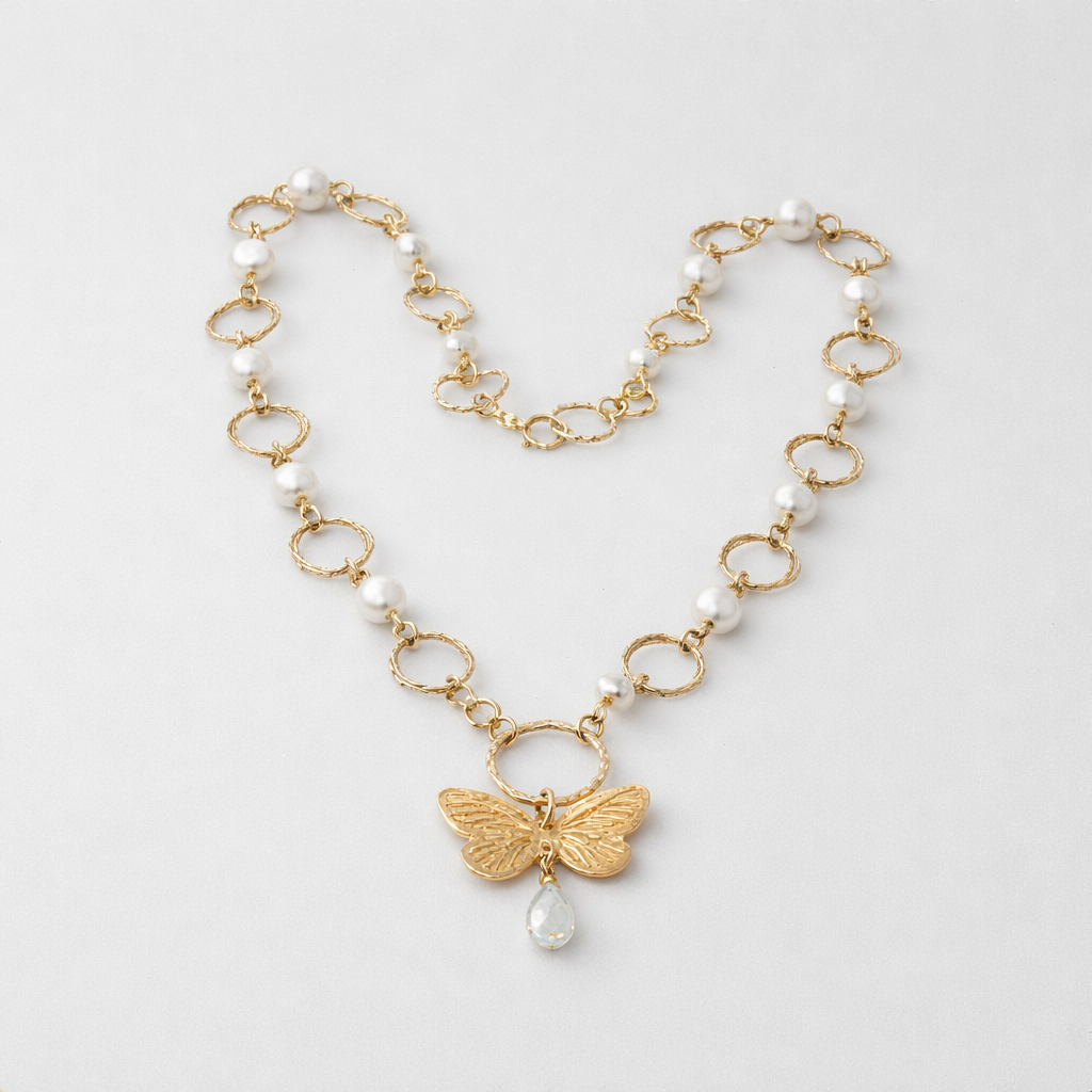 Pearl necklace with butterfly