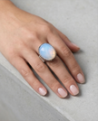 Oval silver ring with white opalite
