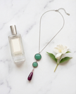 Silver chain and pendant combined with green opalite and burgundy agate