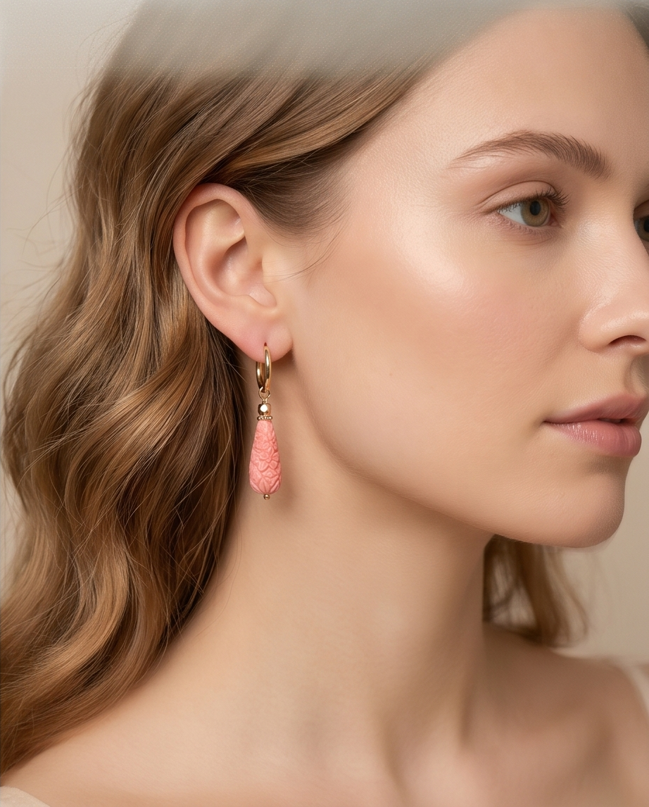 Polly Red Hoop and Charm Earrings