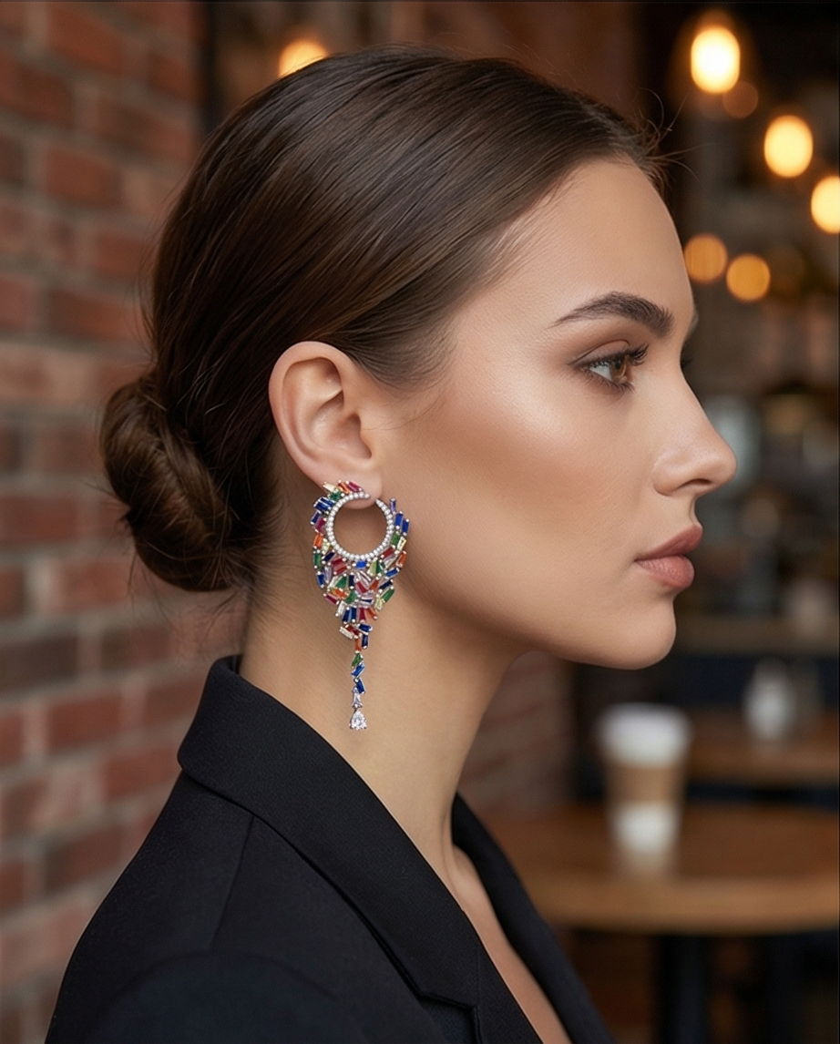 עגילי ערב יוקרתיים מכסף מולטיקולור