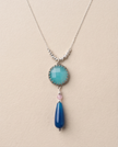 Silver necklace and pendant with blue opalite and blue agate