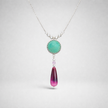 Silver necklace and pendant with green opalite and burgundy agate