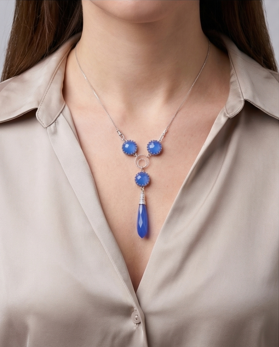 Silver chain and pendant combined in blue opalite