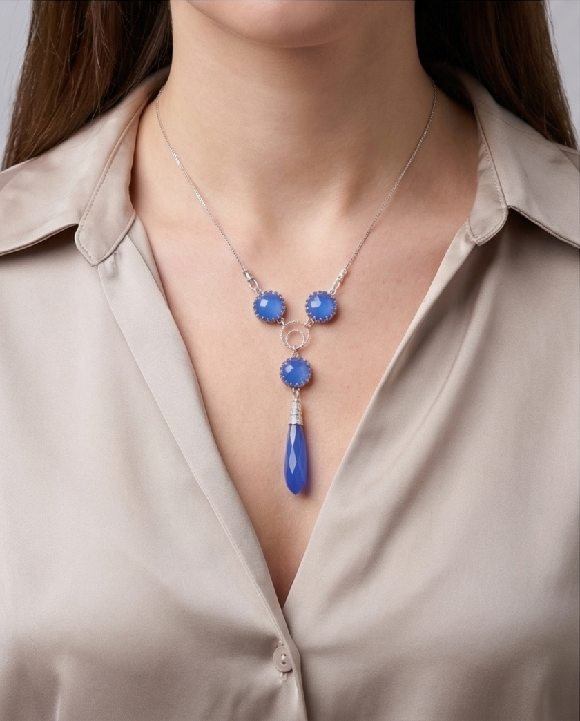 Silver chain and pendant combined in blue opalite