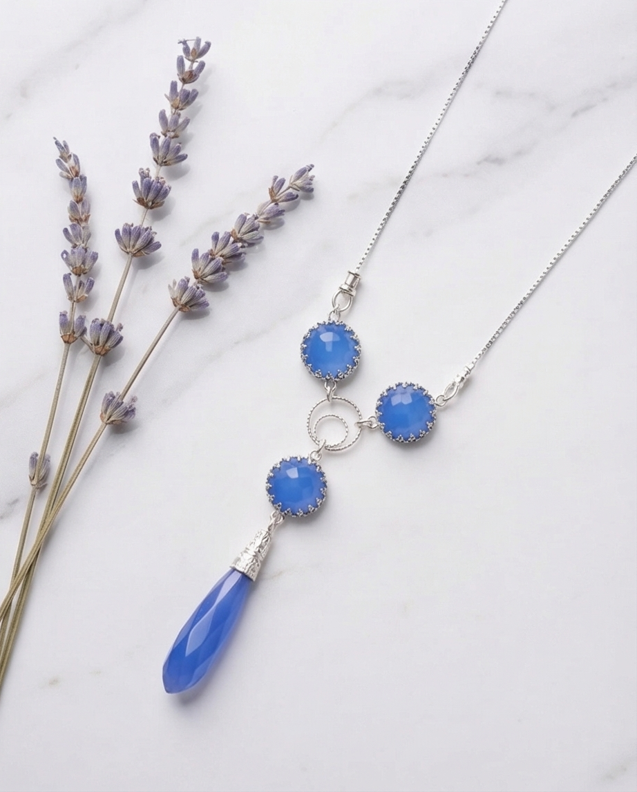 Silver chain and pendant combined in blue opalite