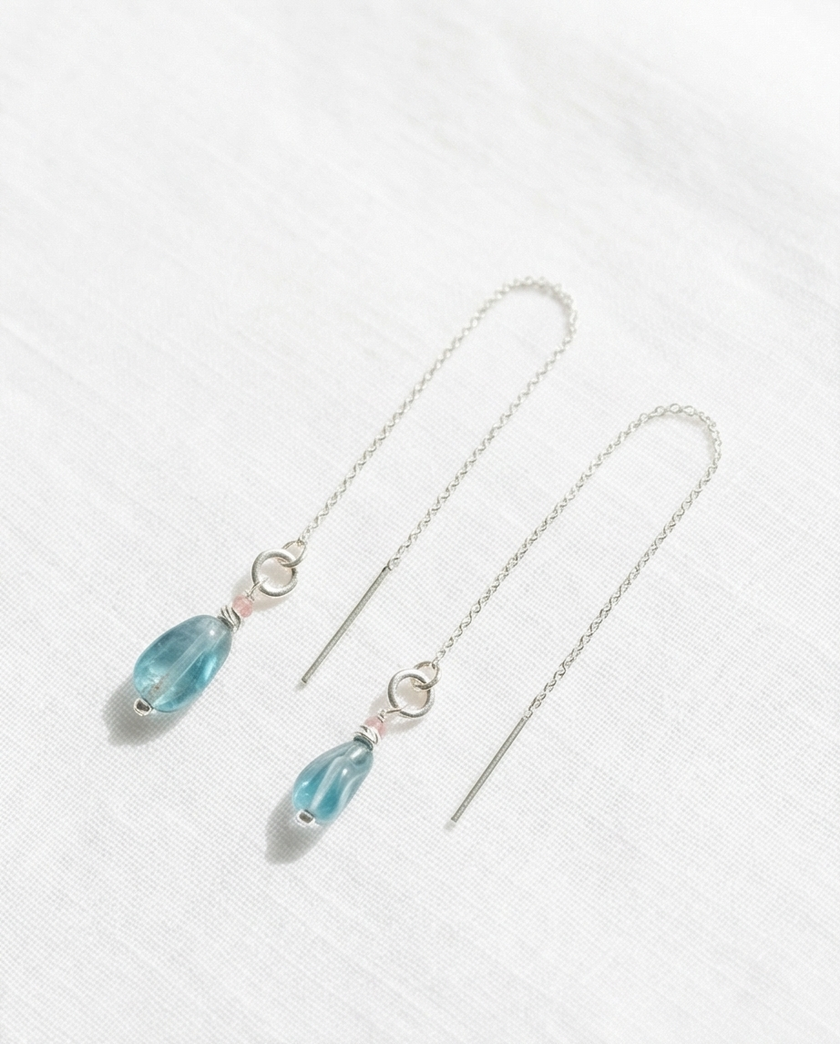14 carat white gold earrings with apatite and pink tourmaline