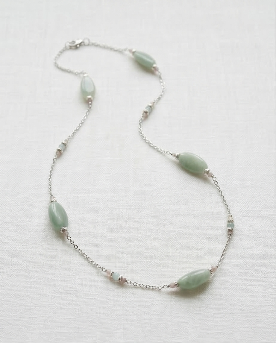 שרשרת זהב 14 קראט עם טורמלין ואקוומרין