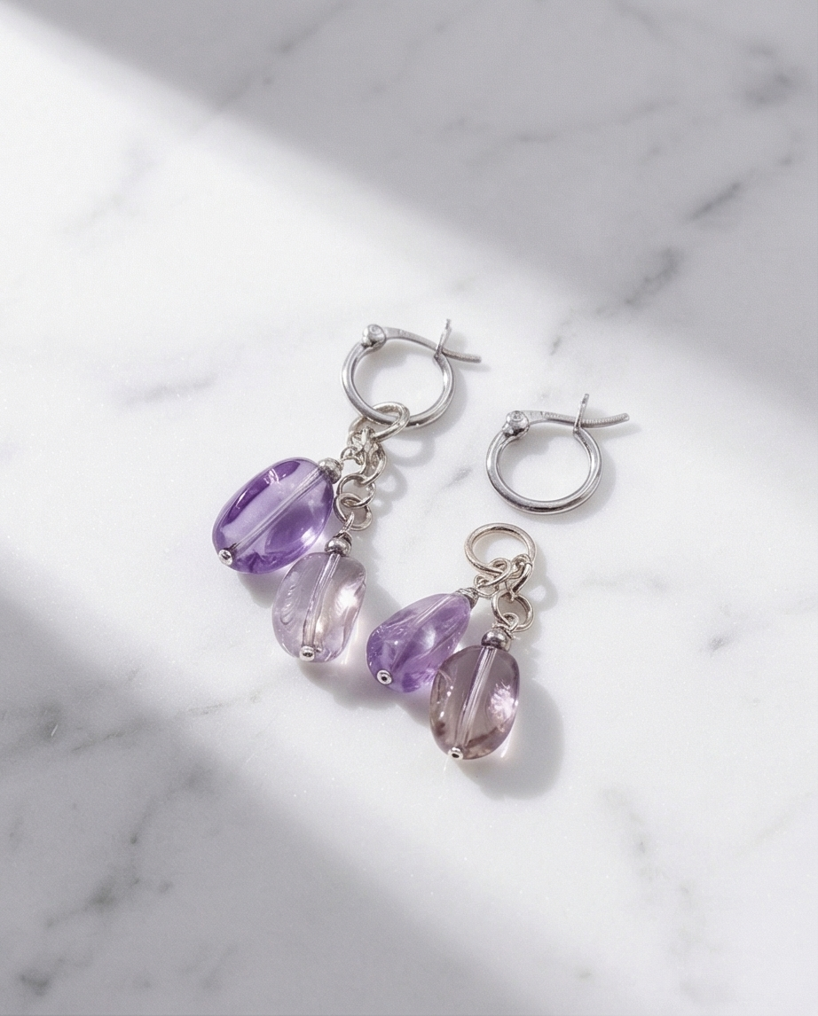 Ametrine סט עגילים עם צ'ארמים אמטרין