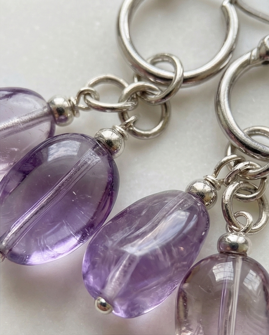 Ametrine סט עגילים עם צ'ארמים אמטרין