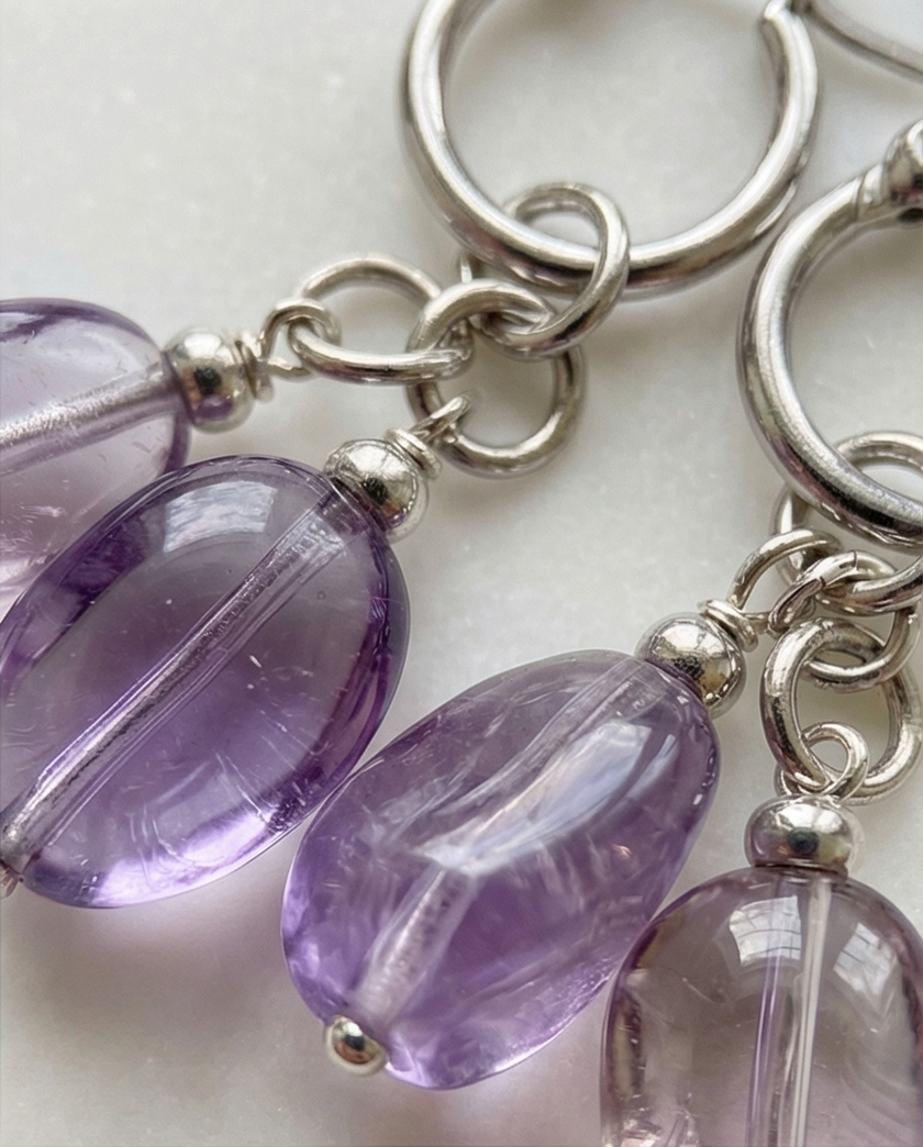 Ametrine סט עגילים עם צ'ארמים אמטרין