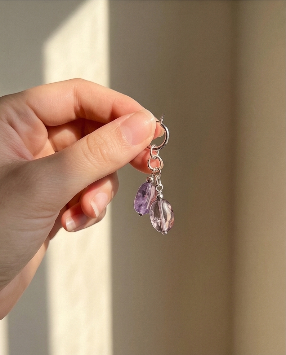 Ametrine סט עגילים עם צ'ארמים אמטרין