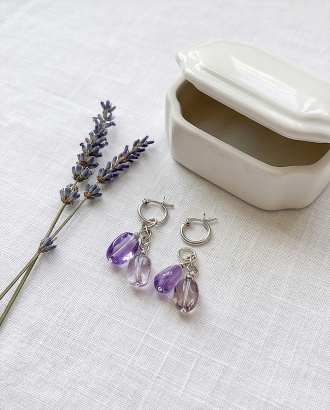 Ametrine סט עגילים עם צ'ארמים אמטרין