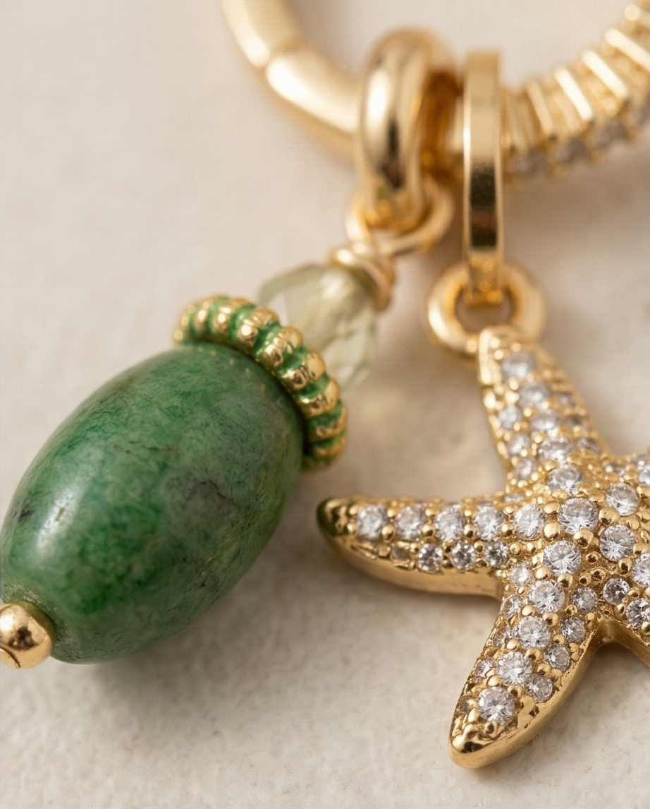 Earrings and necklace with 2 charms