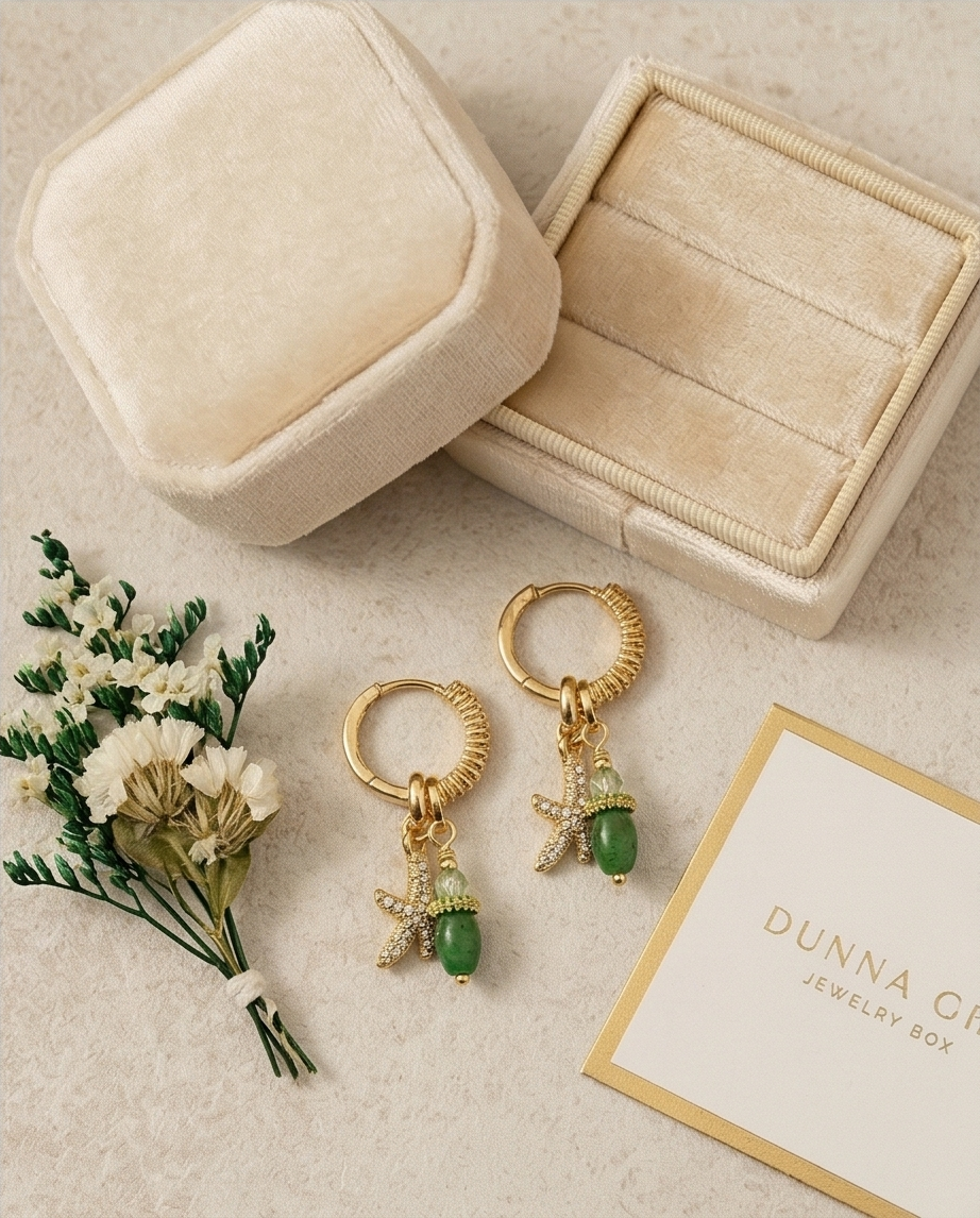 Earrings and necklace with 2 charms
