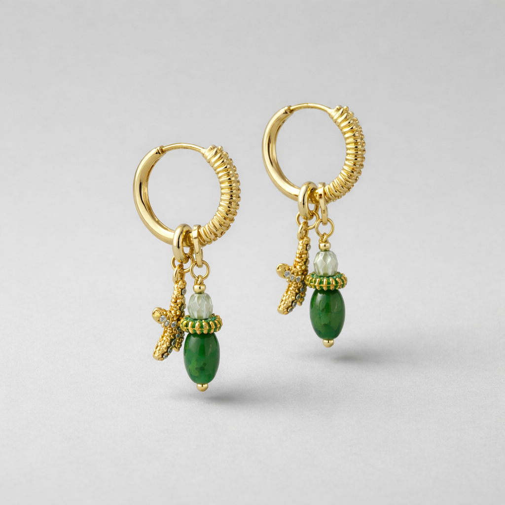 Earrings and necklace with 2 charms