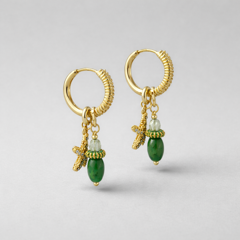 Earrings and necklace with 2 charms