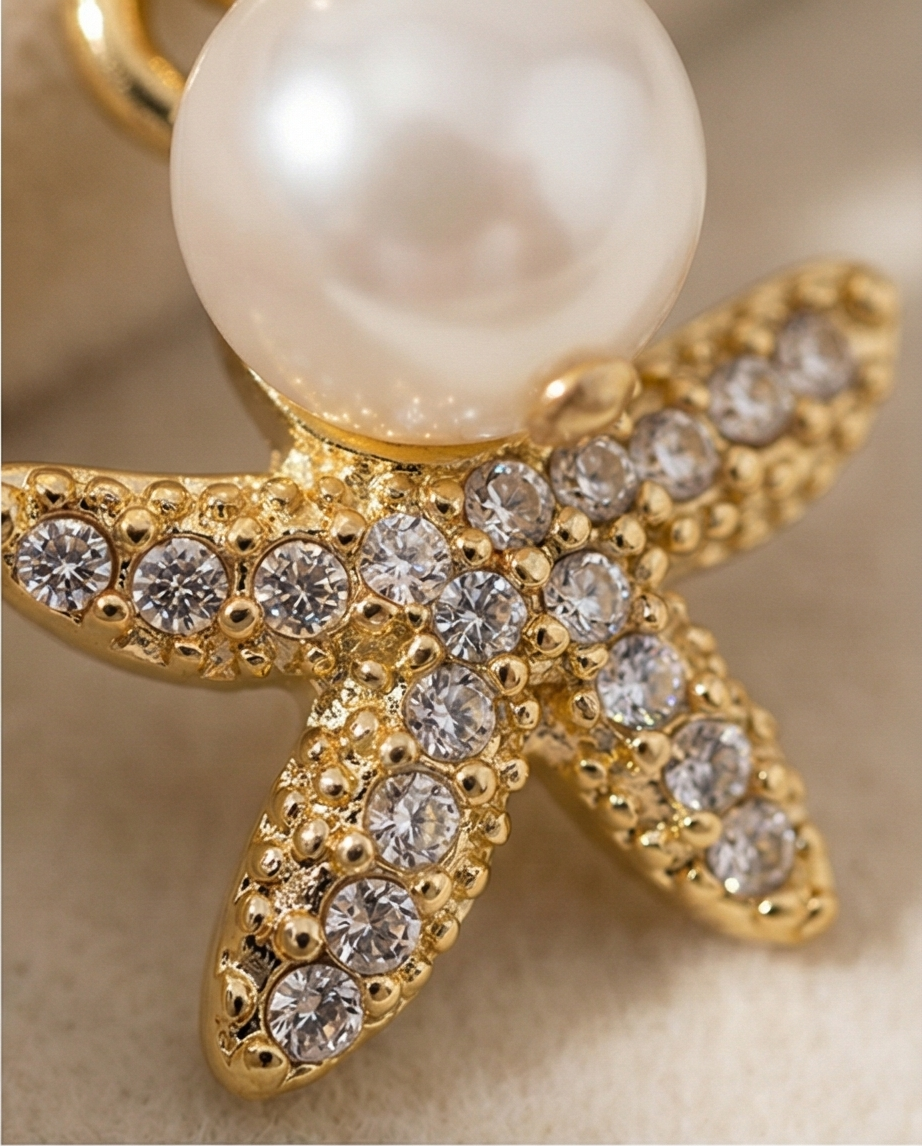 Pearl Star סט עגילים ושרשרת עם פנינה וכוכב
