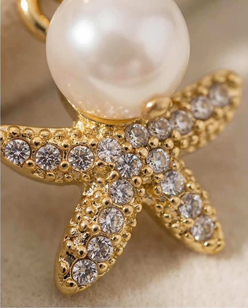 Pearl Star סט עגילים ושרשרת עם פנינה וכוכב