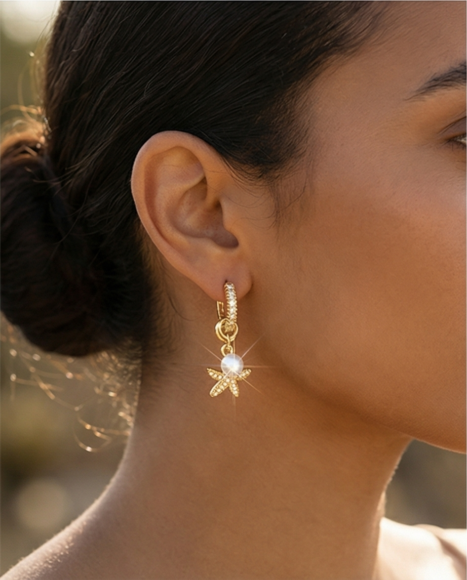 Pearl Star סט עגילים ושרשרת עם פנינה וכוכב