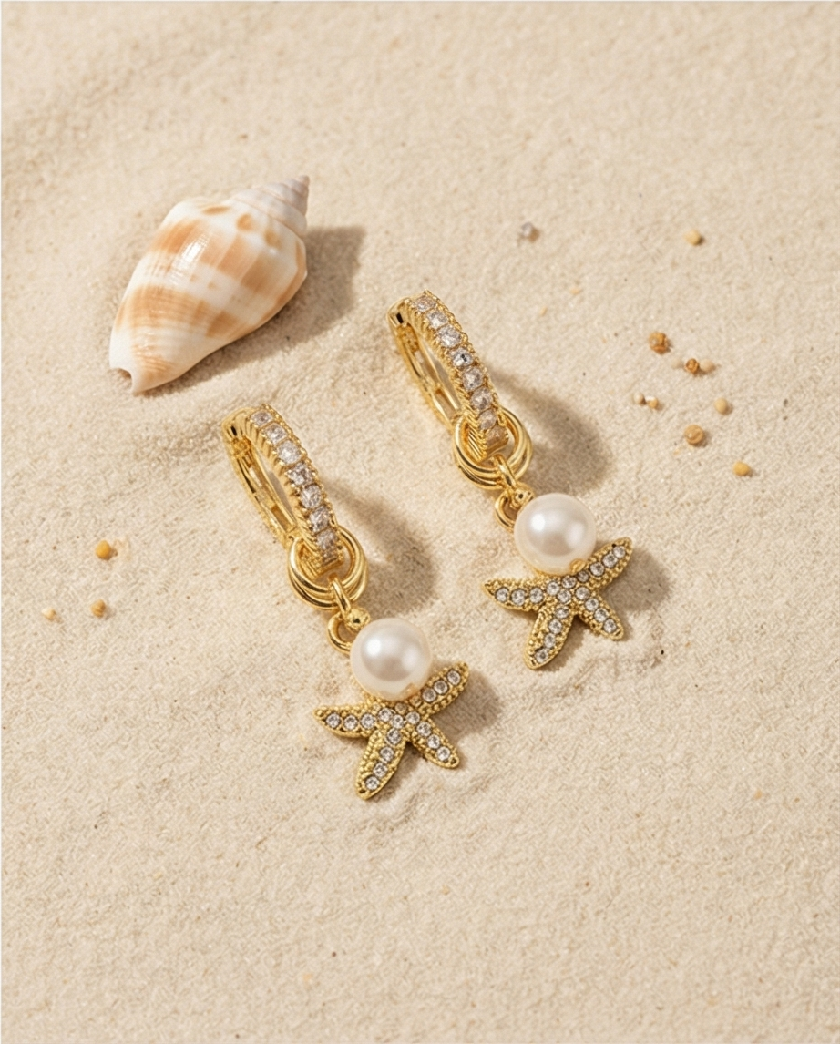 Pearl Star סט עגילים ושרשרת עם פנינה וכוכב