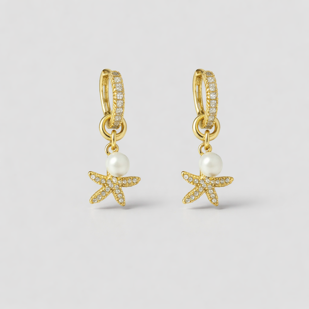 Pearl Star סט עגילים ושרשרת עם פנינה וכוכב