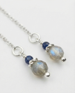 14k white gold earrings with labradorite and sapphire