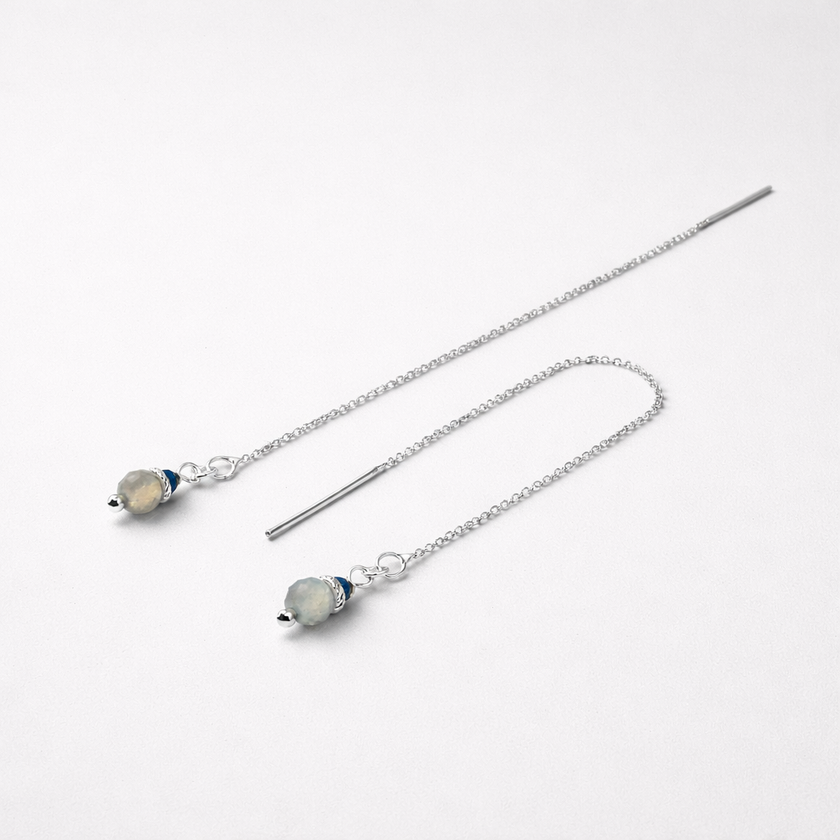 14k white gold earrings with labradorite and sapphire