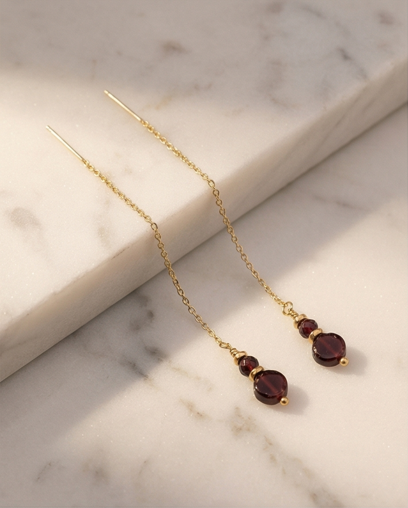 14k gold earrings with garnet