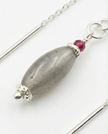 14 carat white gold earrings with real labradorite and ruby