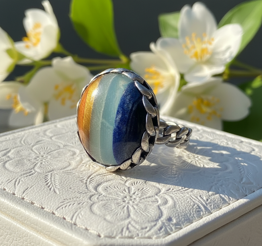 Silver ring with yellow agate