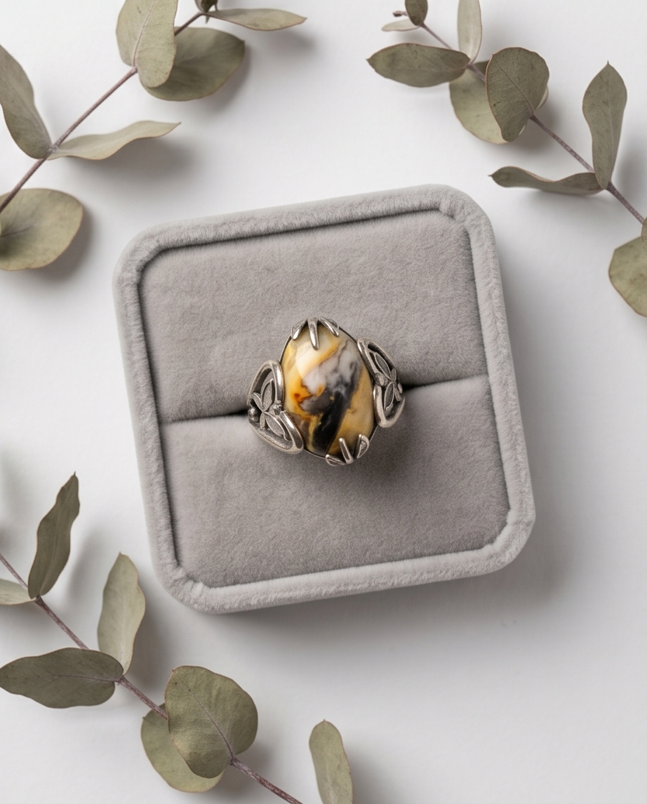 טבעת כסף עם אגת נופי