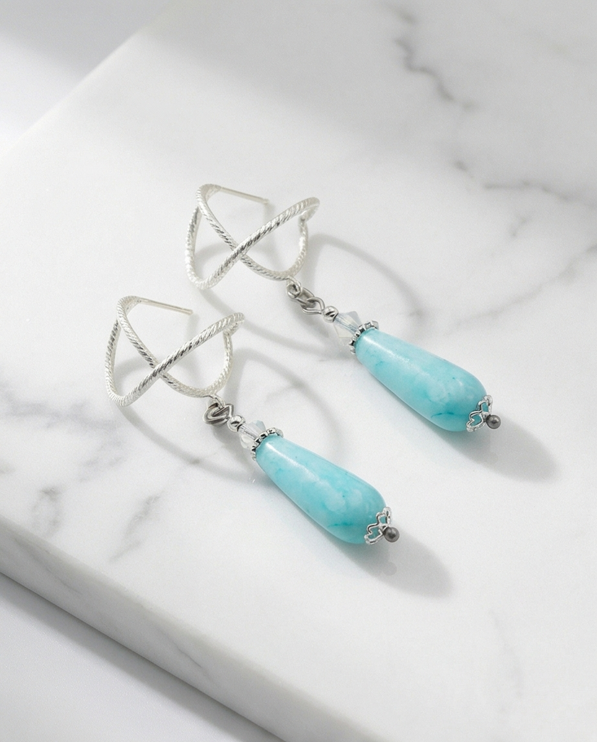 Silver earrings with a drop of amazonite
