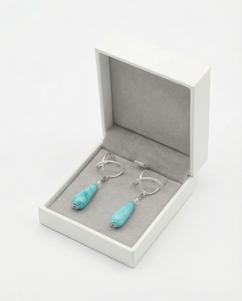 Silver earrings with a drop of amazonite