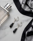Omega silver earrings with onyx drops