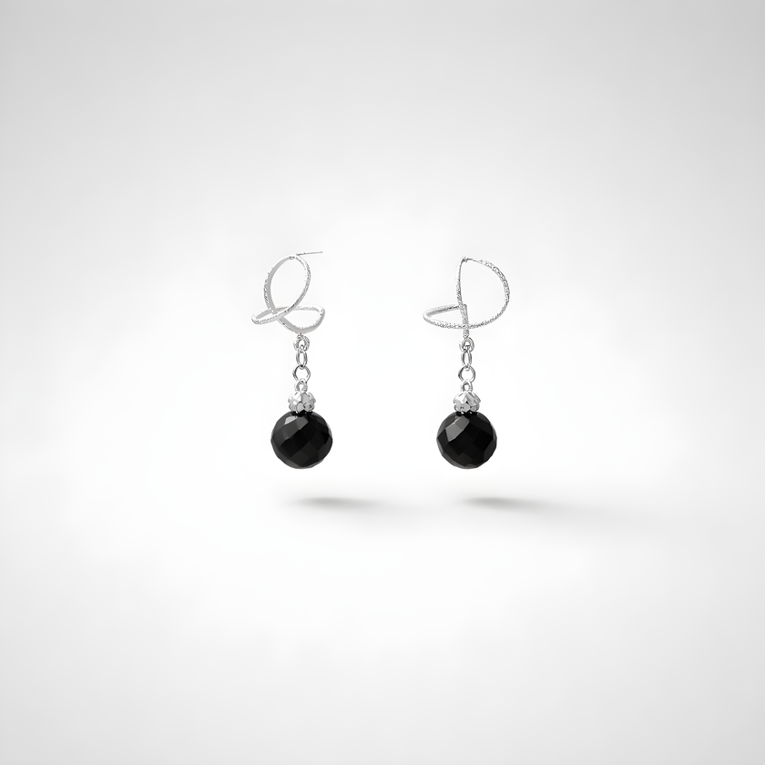 White gold omega earrings with onyx stone