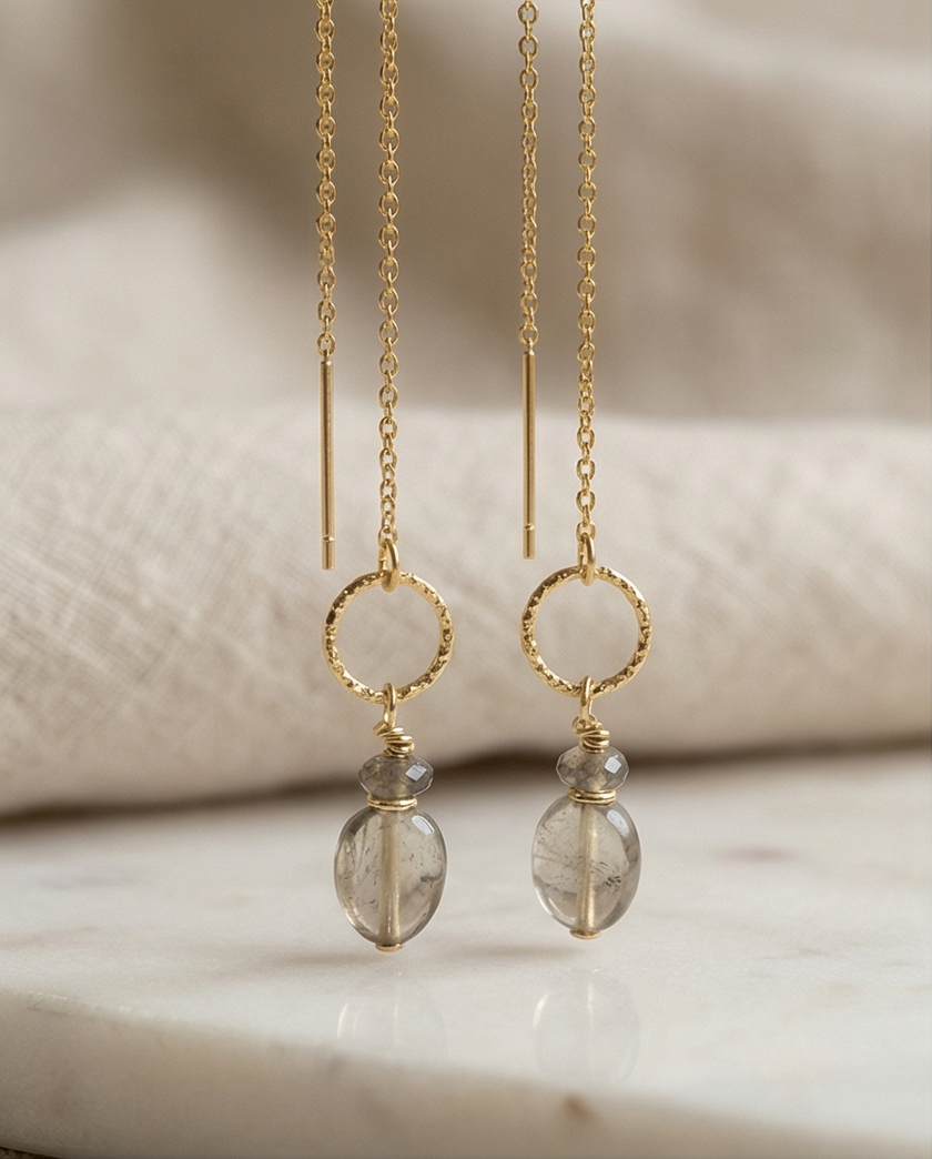 14 carat gold chain earrings with topaz