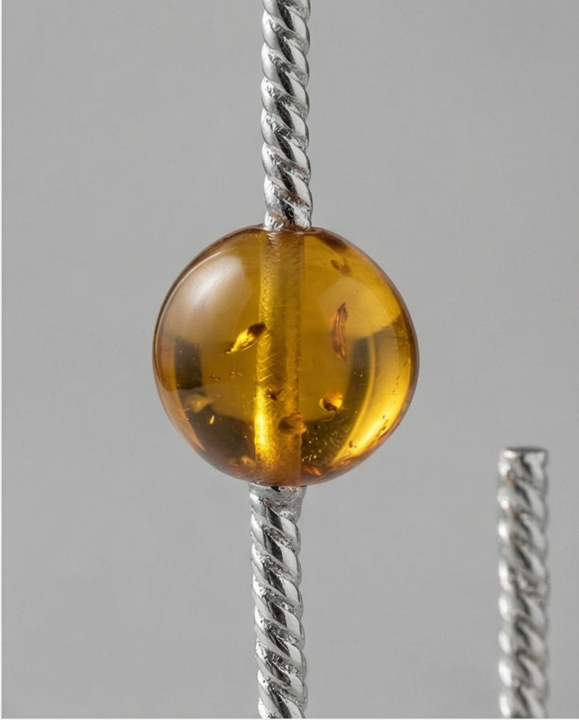 Earrings designed with amber