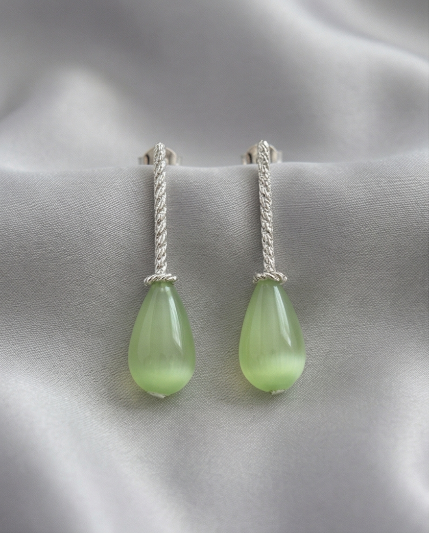 Silver earrings with green opalite