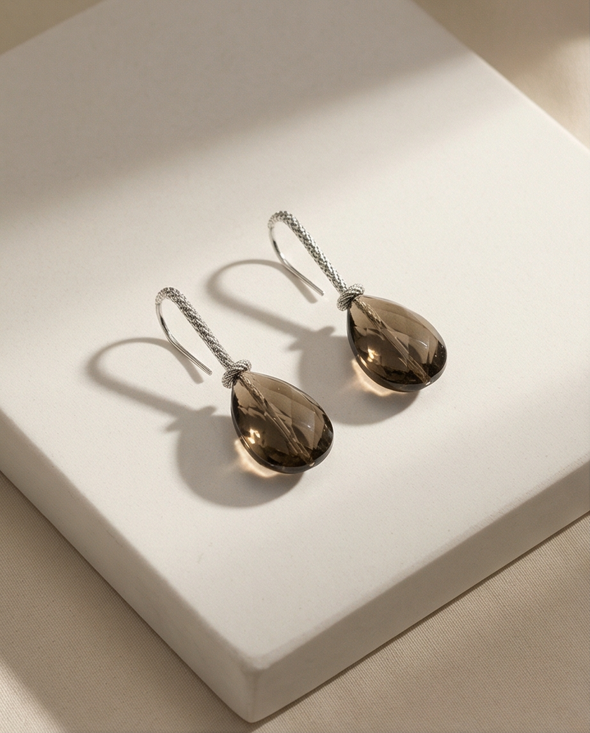 Silver earrings with brown opalite