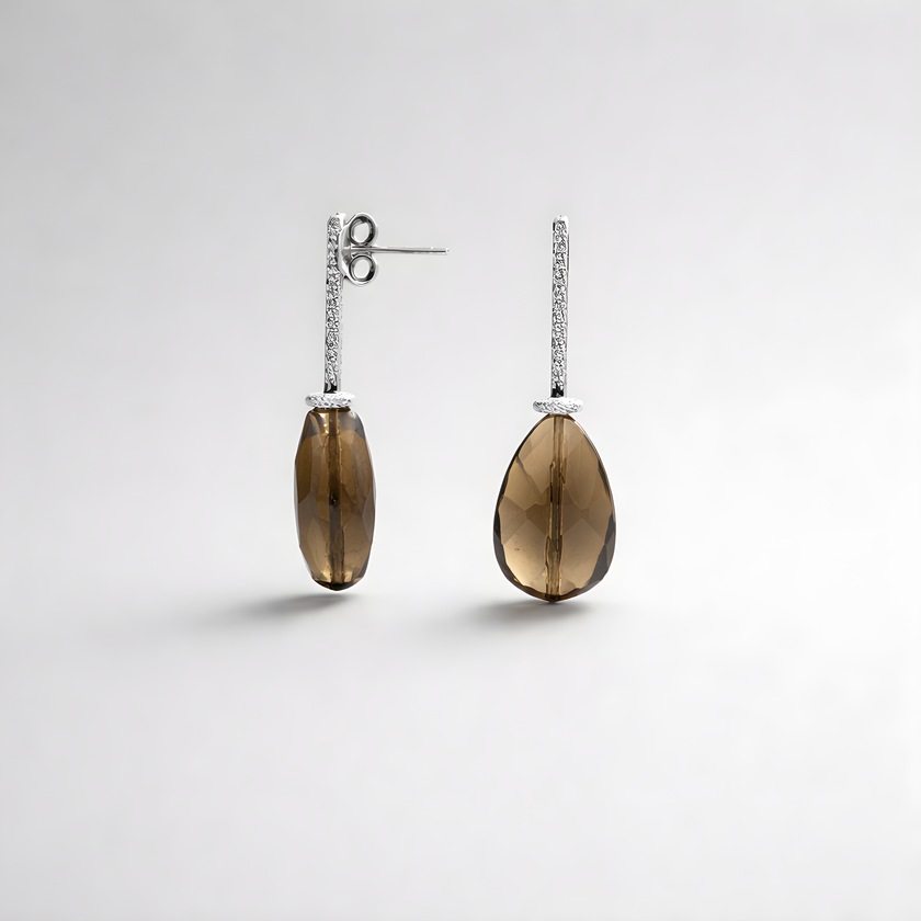 Silver earrings with brown opalite