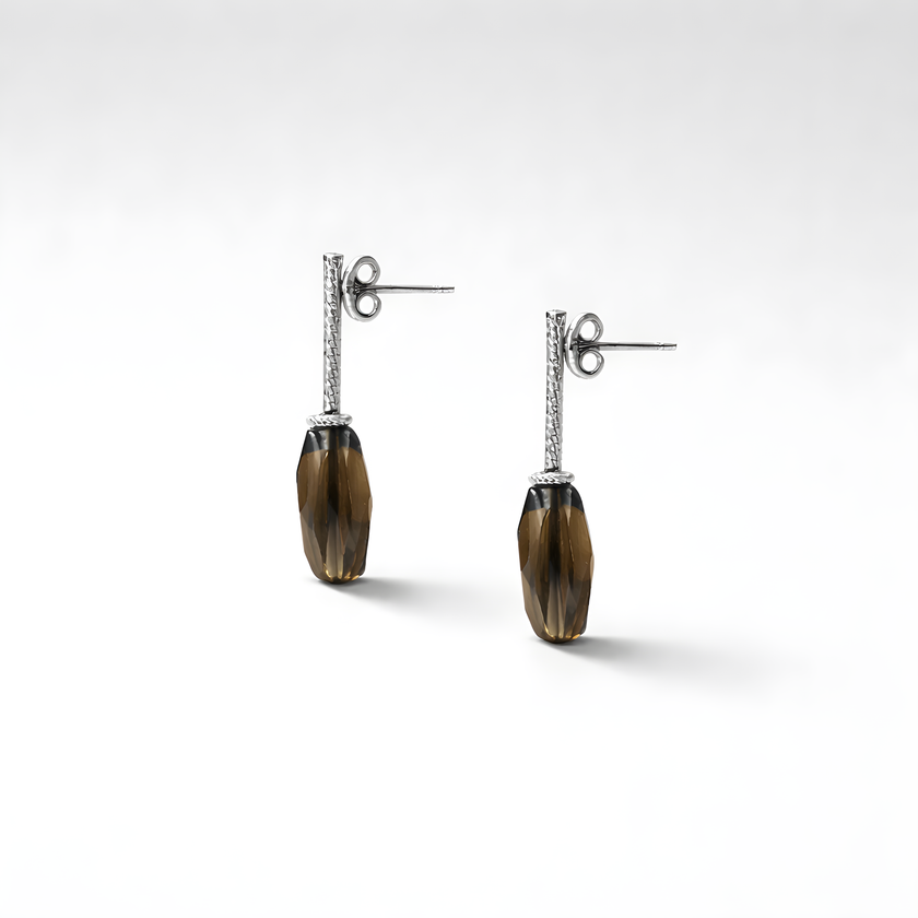 Silver earrings with brown opalite