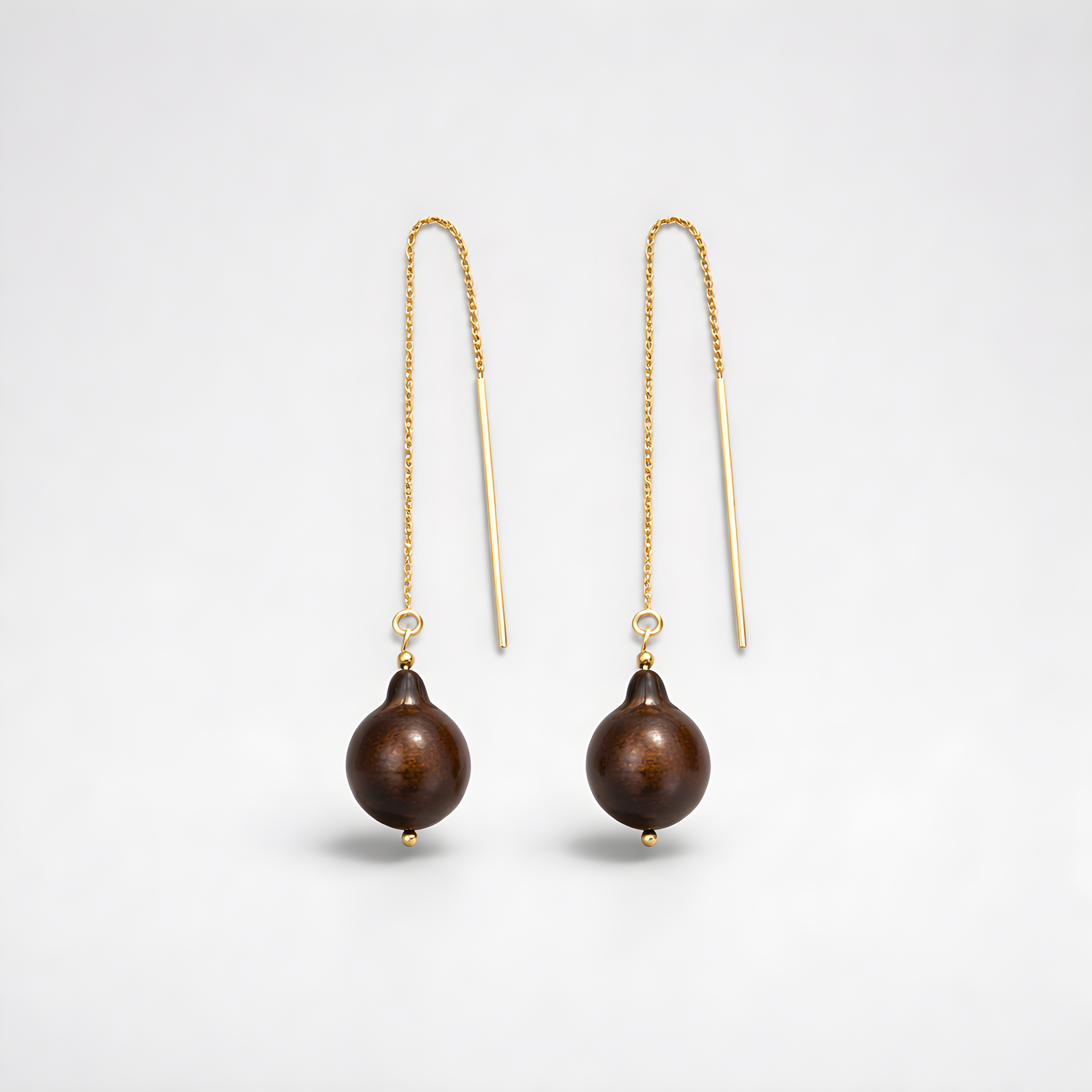 Necklace earrings with baroque pearls in chocolate color